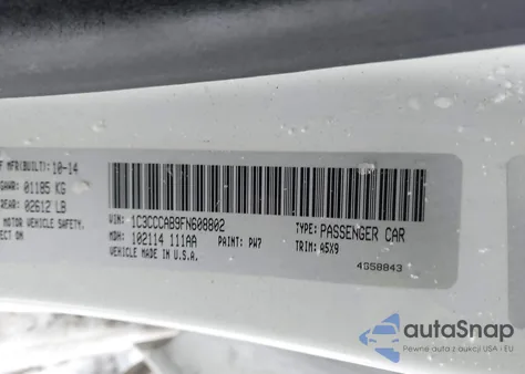 2015 Chrysler 200 Limited z USA, uszkodzony, nr VIN 1C3CCCAB9FN608802